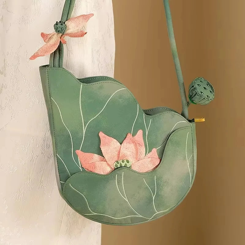 Lotus Flower Embroidered Handbag