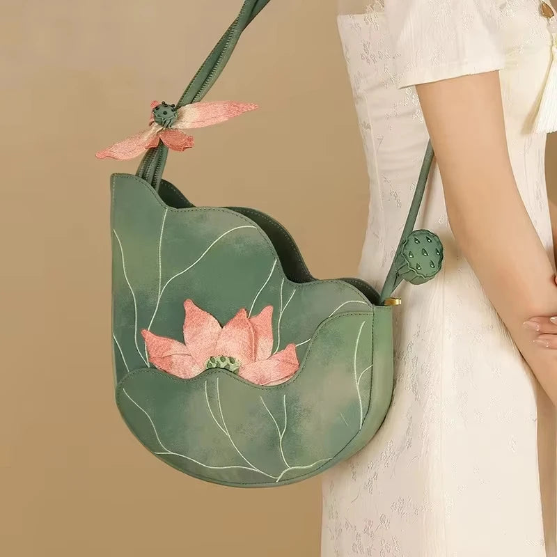 Lotus Flower Embroidered Handbag