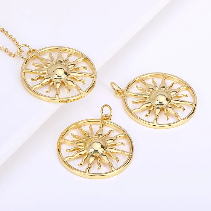 14K Gold Plated Round Sun Charms Sun Pendant