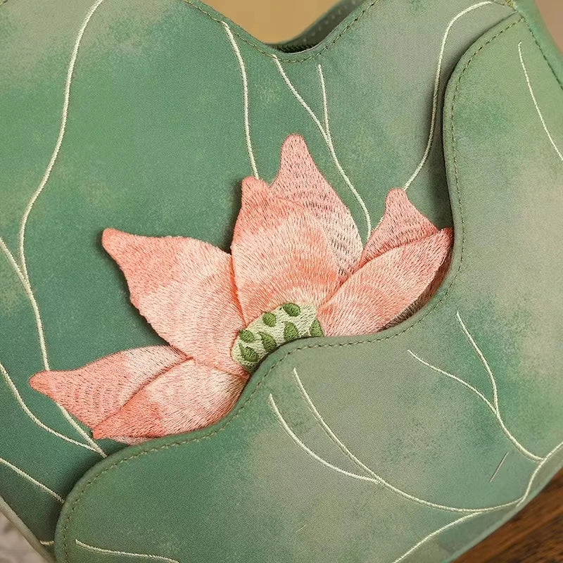 Lotus Flower Embroidered Handbag