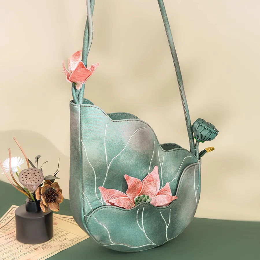 Lotus Flower Embroidered Handbag